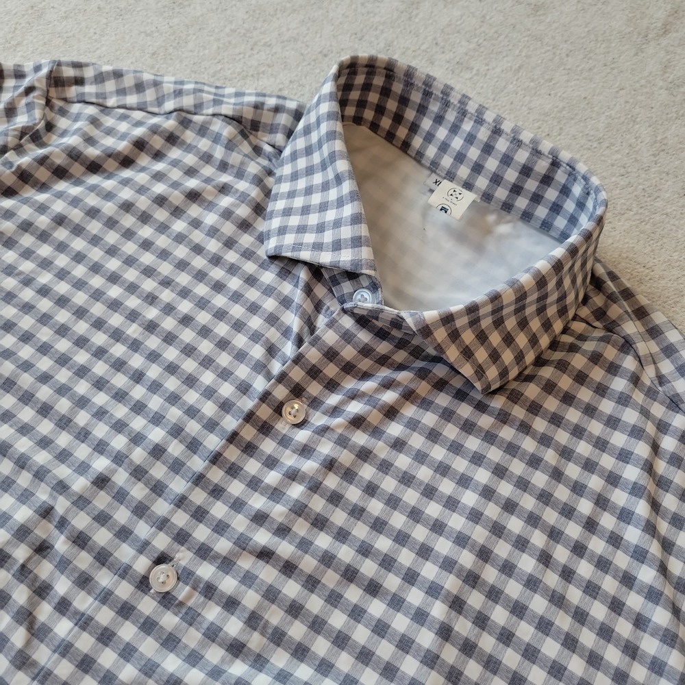 State & Liberty Shirt Men's XL Gray White Gingham Performance Stretch Button Up